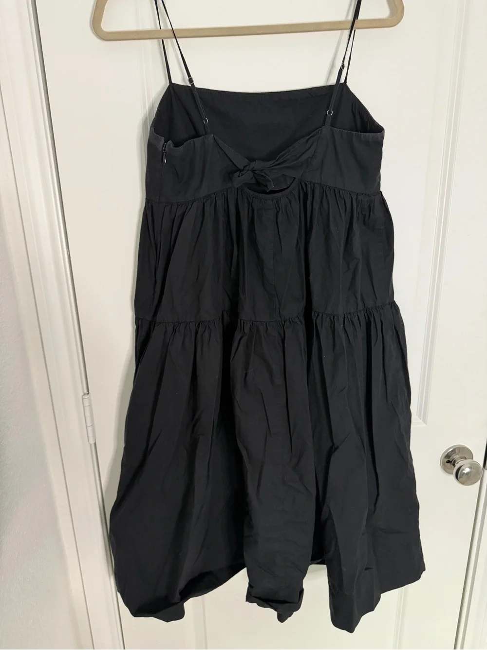 J. Crew Black Tiered Spaghetti-Strap Midi Dress